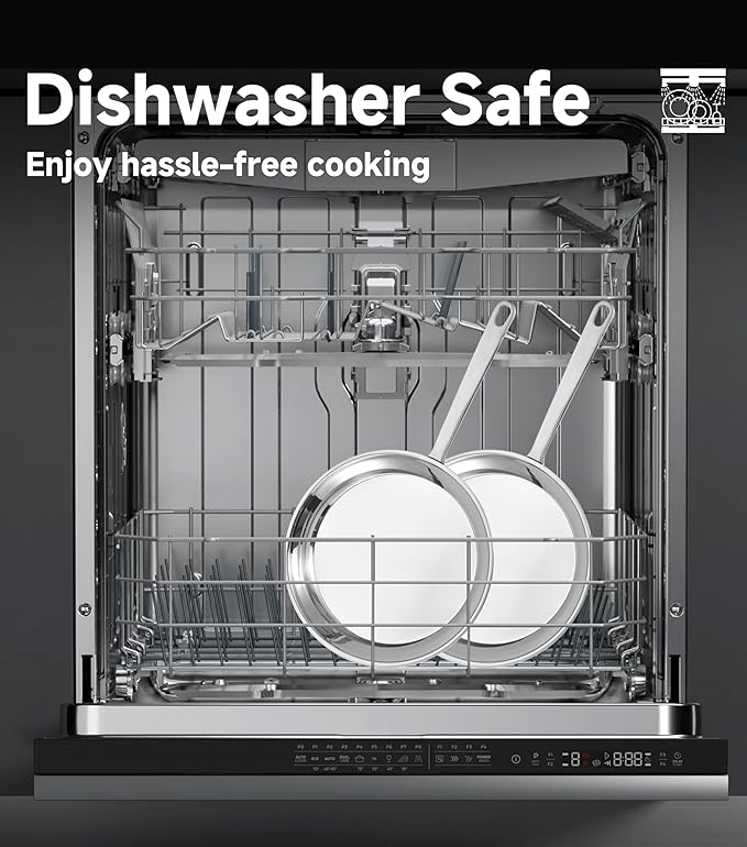 LOLIKITCH 10 In Stainless Steel Skillet - Professional Induction Fry Pan, Oven Safe 600°F, Tri-Ply Stainless Steel Clad, Dishwasher Safe, Detachable Handle, PFOA Free, Commercial Restaurant Grade