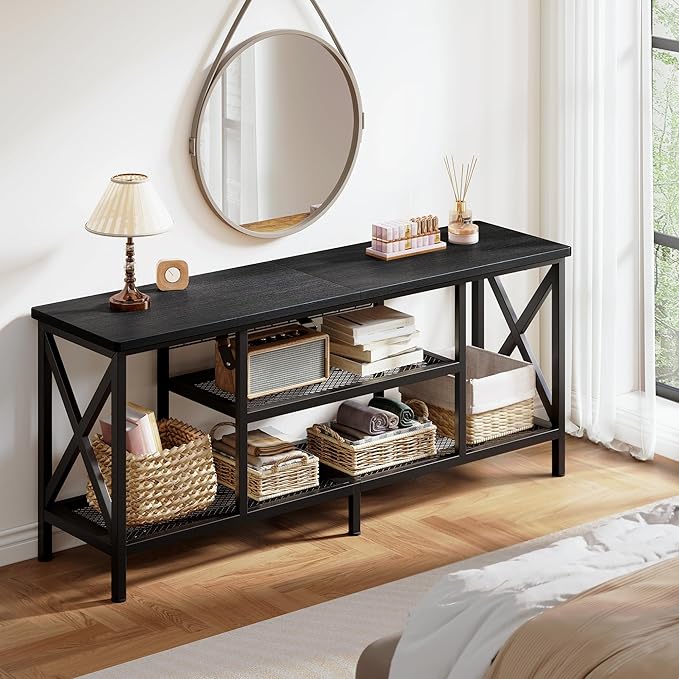 Gizoon TV Stand for 65 Inches TV, 59.8'' Entertainment Center with Metal Frame, TV Media Console Table with Open Storage Shelves, for Living Room, Bedroom, Black