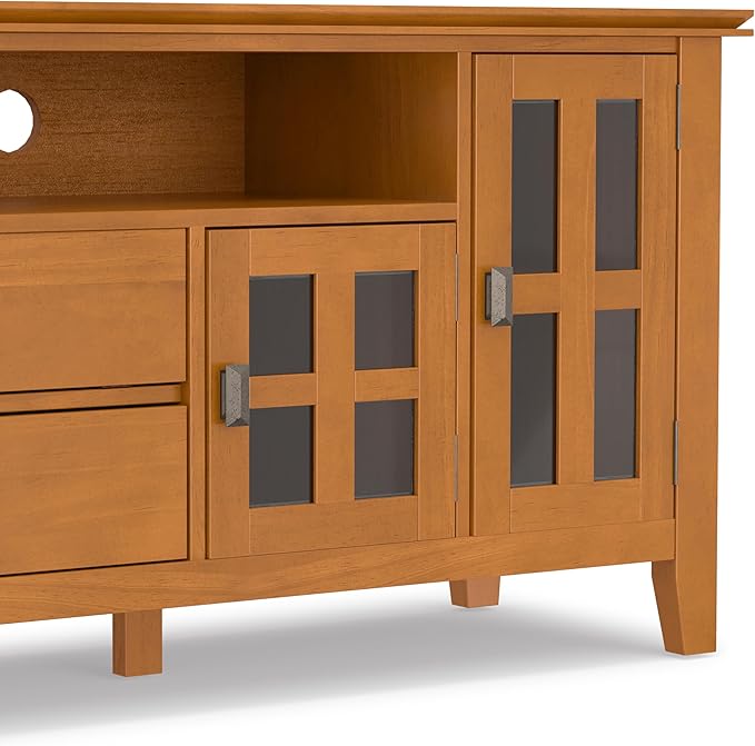 SIMPLIHOME Artisan SOLID WOOD 72 inch Wide Transitional TV Media Stand in Honey Brown For TVs up to 80 inches for the Living Room and Entertainment Center