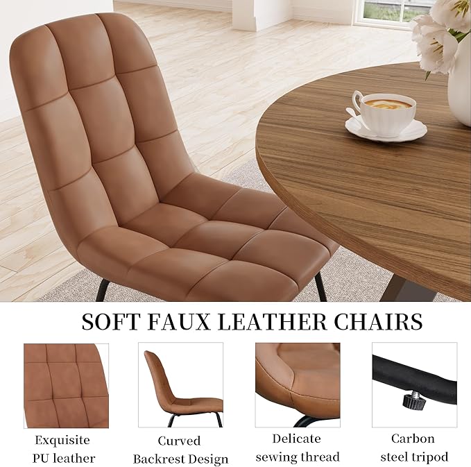 34.6'' Round Dining Table and Chairs for 4 Space Saving for Apartment Kitchen Dining Room (Walnut Table+4 U-Shaped Brown Chairs)