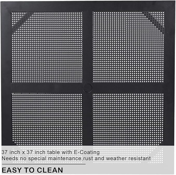 PHI VILLA 5 Pieces Outdoor Dining Set for 4, Metal Steel Square Table with Umbrella Hole & Stackable Black Wrought Iron Chairs, Heavy-Duty Dining Furniture for Patio, Deck, Backyard, Porch