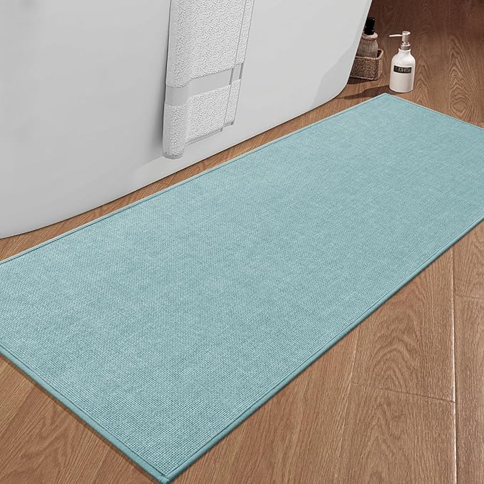 chakme Bathroom Rugs Mat 59x25, Ultra Thin Non Slip Bath Mat Large Quick Dry Absorbent Bath Mat for Bathroom Floor, (Navy Blue, 59"x25")