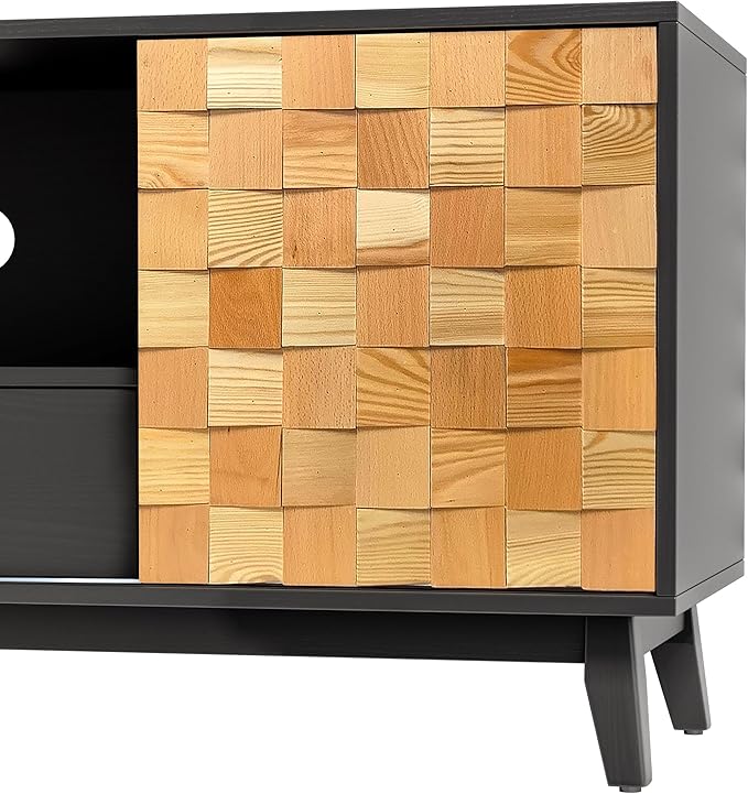 Mid Modern TV Stand with Storage | 55" Wide Walnut Wood Console Cabinet | Entertainment Center w/Adjustable Shelves | Solid Wood Legs | Easy Assembly