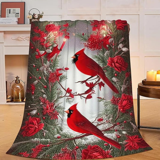 Cardinal Blanket Soft Cozy Cardinal Fleece Throw Blanket Lightweight Warm Red Bird Flannel Plush Stuff Decor Blanket Cardinal Gifts for Lover Girls Boys Kids Women Adults Bed Travel 50"x60"