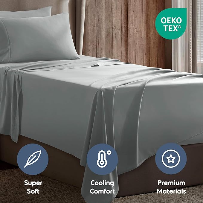 Nestl Twin Sheet Set - 1800 Ultra-Soft Microfiber Twin Bed Sheets - Double Brushed - Deep Pockets - Easy Fit - Extra Soft - 3 Piece Set - Bedding Sheets & Pillowcases (Twin, Light Grey)