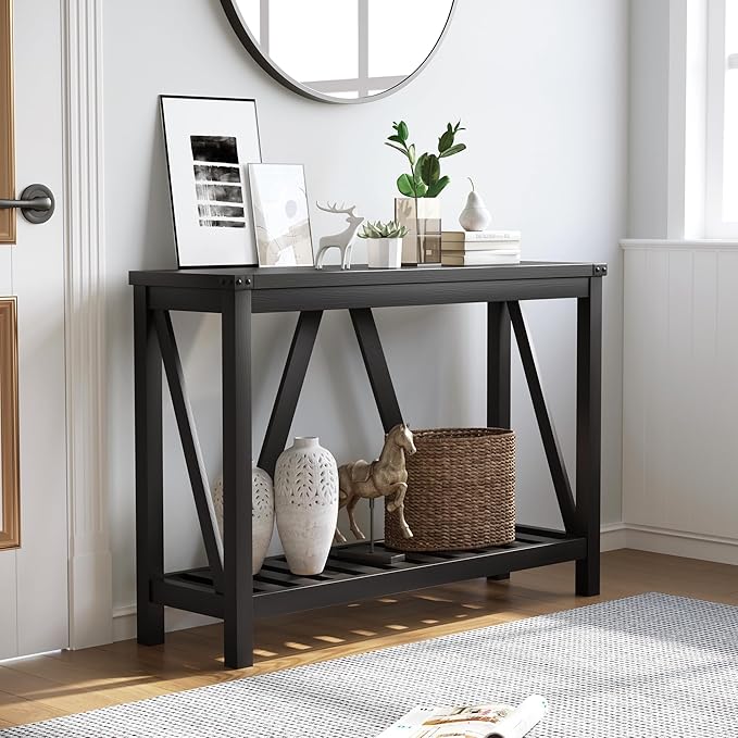 Entryway Table - Wood Console Table with Shelves, Farmhouse Sofa Table for Entryway, Living Room, Hallway