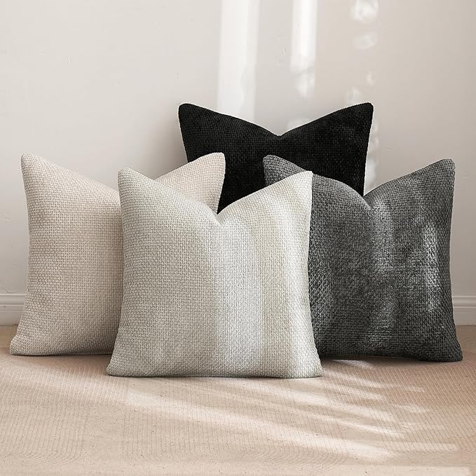 MIULEE Pack of 4 Couch Halloween Throw Pillow Covers 18x18 Inch Neutral Cream/Grey Soft Decorative Chenille Pillow Covers Farmhouse Accent Cushion Covers for Boho Home Decor Sofa Bedroom Living Room