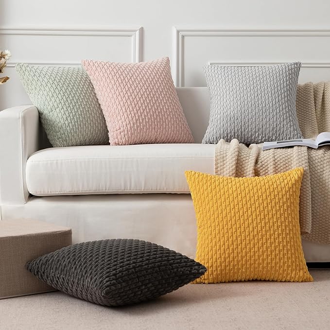 Kevin Textile 2 Packs Yellow Euro Farmhouse Decorative Throw Pillow Covers 26x26 Inch for Living Room Couch Bed Sofa Rustic Boho Home Decor Soft Striped Corduroy Square Cushion Case 66x66 cm