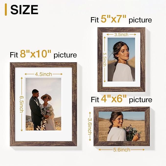Vittanly 10 Pack Picture Frames Collage Wall Decor, Gallery Wall Frame Set for Wall or Tabletop Display, Engineered Wood and Shatter-resistant Plexiglass, Multi Sizes with 8x10, 5x7, 4x6 Frames, Brown
