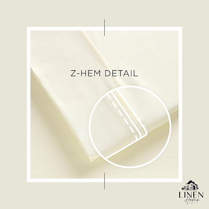 Linen Home 100% Cotton Percale Sheets Twin Size, Cream, Deep Pocket, 3 Pieces Set - 1 Flat, 1 Deep Pocket Fitted Sheet and 1 Pillowcase, Crisp Cool and Strong Bed Linen