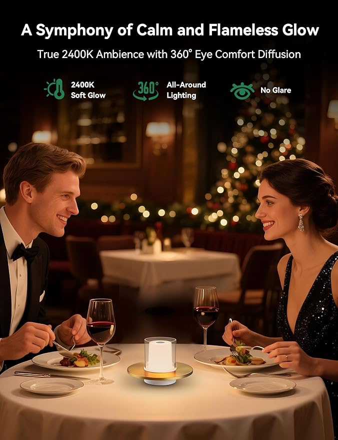 Tubicen Cordless Lamp for Table, Battery Operated Rechargeable Cordless Table Lamp 4-Level Touch Dimmable Electronic LED Flameless Candle Lamp for Home Decor Seasonal Festival Celebration Anniversary