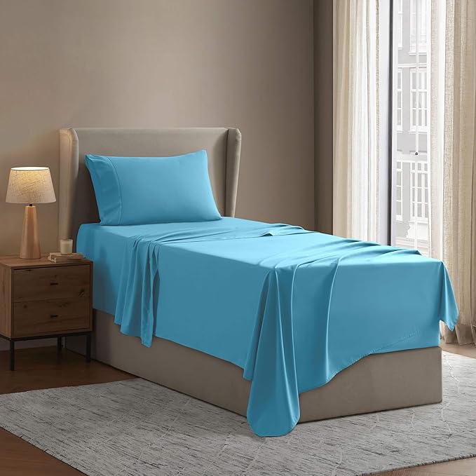 Nestl Twin XL Sheet Set - College Dorm Size - Luxury 1800 Ultra-Soft Microfiber Twin Extra Long Bed Sheets - Deep Pockets - Easy Fit - Extra Soft - 3 Piece Set (Twin XL, Bright Blue)
