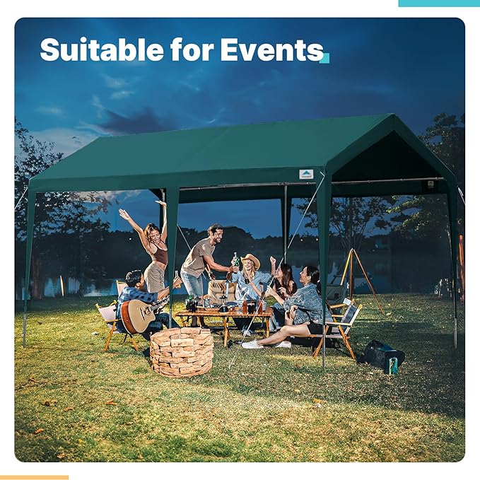 ADVANCE OUTDOOR 10x20 ft Heavy Duty Carport Potable Car Canopy Garage Party Tent Boat Shelter, Adjustable Height, with Leg Cloth, Green