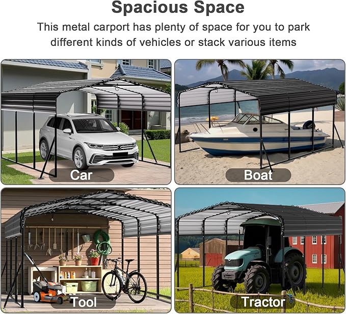 10x15FT Heavy Duty Metal Carport - Reinforced Galvanized Carport Canopy for All-Weather Shelter, Enhanced Wind Resistance for Boats, Cars, Trucks and Tractors