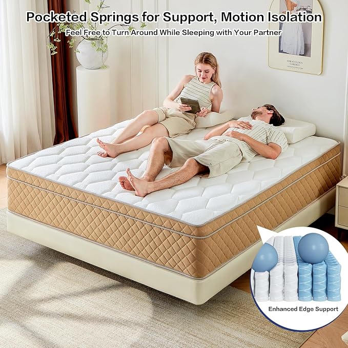 King Mattress, Medium Firm Memory Foam Mattress, Fiberglass Free, CertiPUR-US Certified Safe Materials, Foam and Spring, King Size Mattress in a Box, (12 in King)