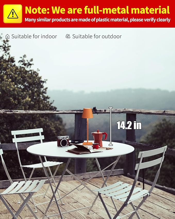 KDG 2 Pack Cordless Table Lamp,Portable LED Desk Lamp, 4000mAh Battery Operated, 3 Color Stepless Dimming Up, for Restaurant/Bedroom/Bars/Outdoor Party/Camping/Coffee Shop Night Light(Orange)