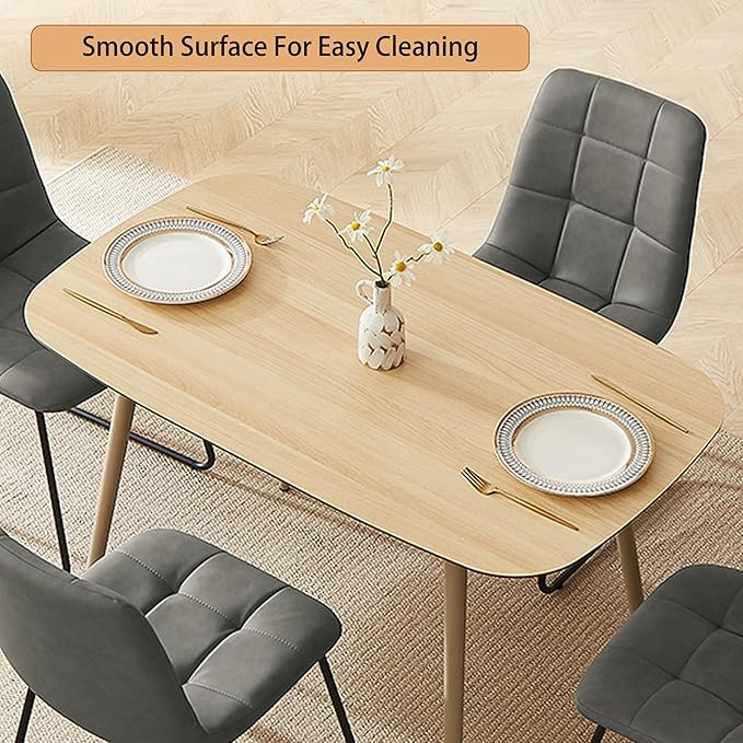 47.2'' Modern Dining Table Set for 4 - Wood Table with Cat Scratch Resistant Surface & 4 Gray Leather U-Shaped Chairs, Kitchen & Dining Room Furniture, Ideal for Small Spaces