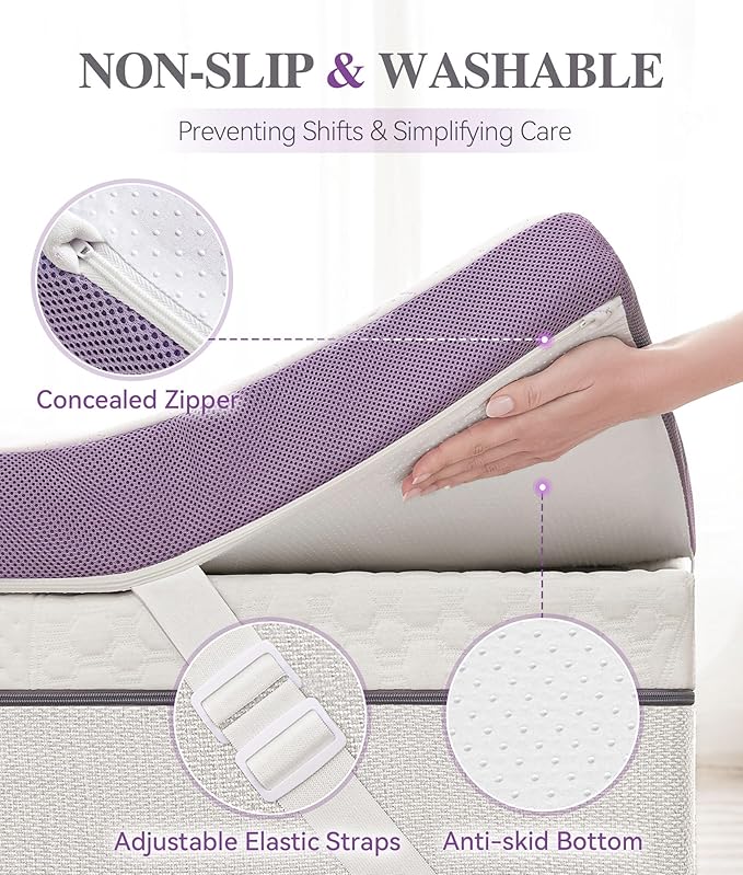 SINWEEK 3 Inch Firm King Mattress Topper with Cooling Gel Memory Foam & Ventilated Cover - Stretch Straps & Anti-Slip Bottom, CertiPUR-US Certified, Pressure Relief for Back/Stomach/Side Sleepers