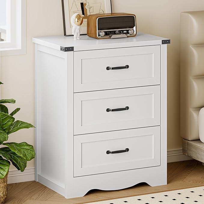 3-Drawer Dresser for Bedroom, Small Wooden Chest of Drawers with Metal Handles, Narrow Storage Cabinet with Anti-Tipping Design, Sturdy Dresser Organizer for Closet, Living Room, Entryway