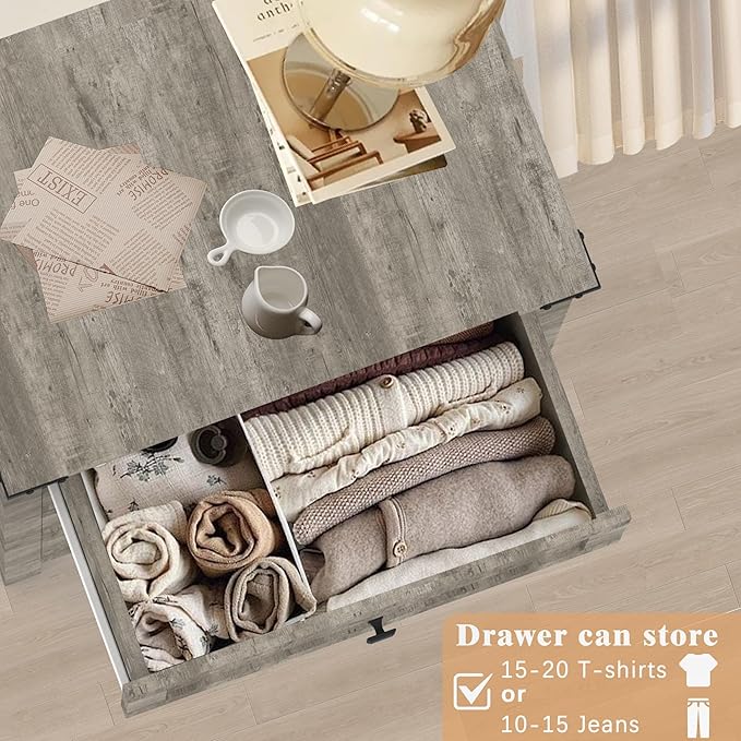 Farmhouse 4 Drawer Dresser for Bedroom, 24" Wide Wood Dresser with Metal Handle for Bed Room, Hallway, Light Grey Rustic Oak