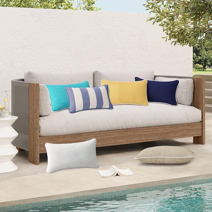 Decorative Outdoor Water Repellent Throw Pillows with Inserts, Set of 4, 20" x12" Pillows for Patio, Backyard, Bed, Couch, and Patio Furniture, Linen