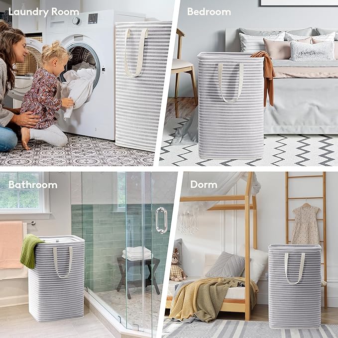 Lifewit Laundry Hamper Large Collapsible Laundry Basket, Freestanding Waterproof Clothes Hamper Storage with Easy Carry Handles for Clothes in Bedroom Bathroom College Dorm for Adults, Gray, 80L