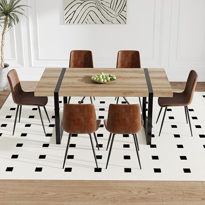 Dining Table Chairs Set for 6, Modern Rectangular Dining Room Table Set Upholstered Dining Chairs 71" Dinner Table Set for Kitchen (Brown Table & Brown2 Chairs, 71 Inch Table + 6 Chairs)