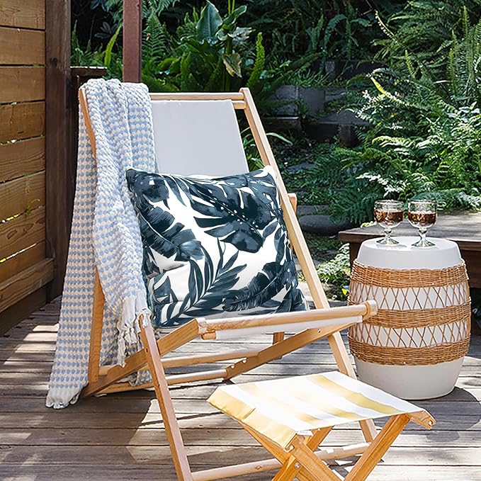 Outdoor Throw Pillow Covers 16x16 Inch, Square Patio Pillow Cases Pack of 2, Modern Decorative Back Cushion Covers for Patio Furniture Garden Couch Farmhouse, Palm Blue