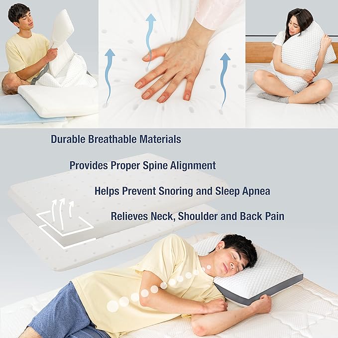 The Perfect Pillow Dual Temperature Memory Foam Pillow with Adjustable/Removable Layers for Back, Stomach, & Side Sleepers - Luxury Custom Loft Bed Pillow for Sleeping - Standard