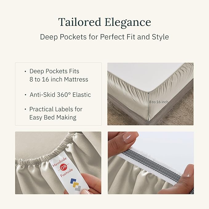 California Design Den Certified Luxury 100% Egyptian Cotton Sheets Set - California King Sheets Deep Pocket Set, Sateen Weave, Soft and Durable Luxury Bedding, Ideal for Hot Sleepers - Beige