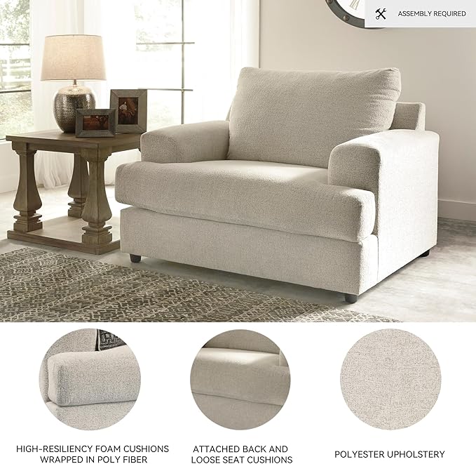 Signature Design by Ashley Soletren Contemporary Chenille Chair and a Half, Off-White