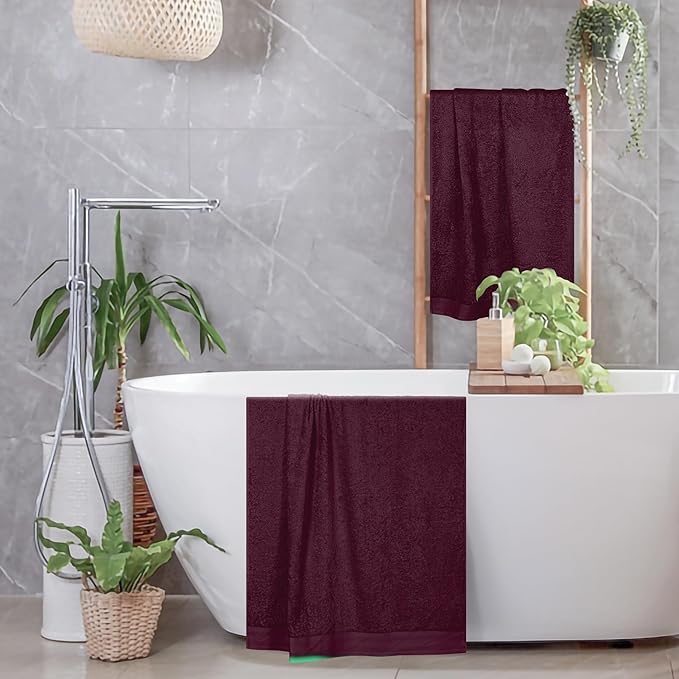 Cotton 2 Pack Oversized Bath Towel Set 28x55 inches, Large Bath Towels, Ultra Absorbant Compact Quickdry & Lightweight Towel, Ideal for Gym Travel Camp Pool - Burgundy