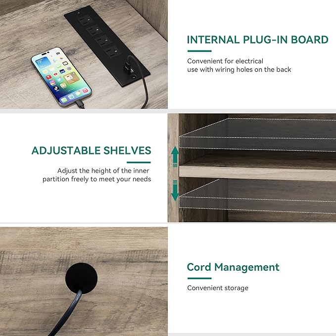 YITAHOME TV Stand for 65 Inch TVs, Entertainment Center with Storage Cabinets, Power Outlet & LED Light, Media Console Living Room Furniture, Washed Gray