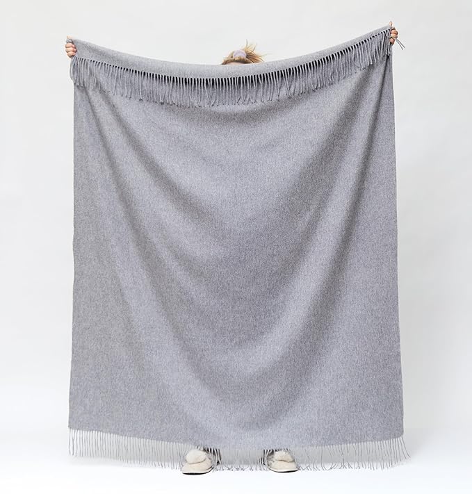 State Cashmere Home Throw Blanket with Decorative Fringe 100% Pure Cashmere Ultra Soft Accent Blanket for Couch, Sofa & Bed (Pale Charcoal, 60"x50")