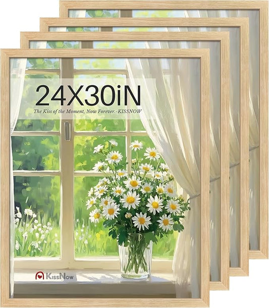 24x30 Poster Frame set of 4, Natural Oak Wood Picture Frame, Wall Hanging