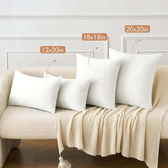 MIULEE Pack of 2 Couch Throw Pillow Covers 18x18 Inch Soft White Chenille Pillow Covers for Sofa Living Room Solid Dyed Pillow Cases