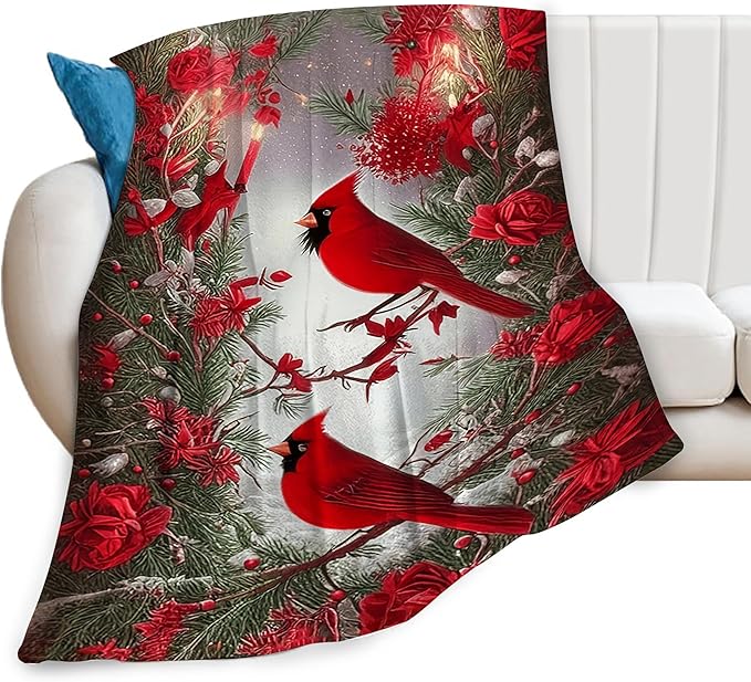 Cardinal Blanket Soft Cozy Cardinal Fleece Throw Blanket Lightweight Warm Red Bird Flannel Plush Stuff Decor Blanket Cardinal Gifts for Lover Girls Boys Kids Women Adults Bed Travel 40"x50"