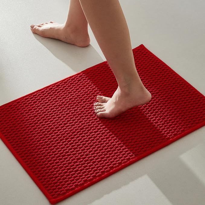 Bathroom Rugs Non Slip Washable, Super Absorbent Thin Bath Mat Small Quick Dry Low Pile Bathroom Rug, Red 16"x24"