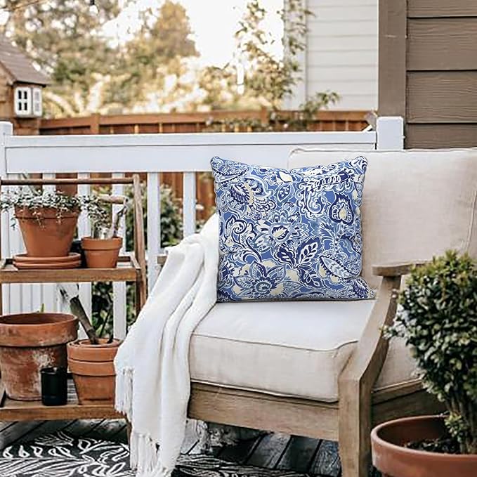 LVTXIII Set of 2 Patio Throw Pillows Waterproof 20"x20" Fade Resistant Outdoor Throw Pillows with Inserts, Decorative Garden Toss Pillow Cushions for Home Patio Sofa Use, Floral Bluish Violet