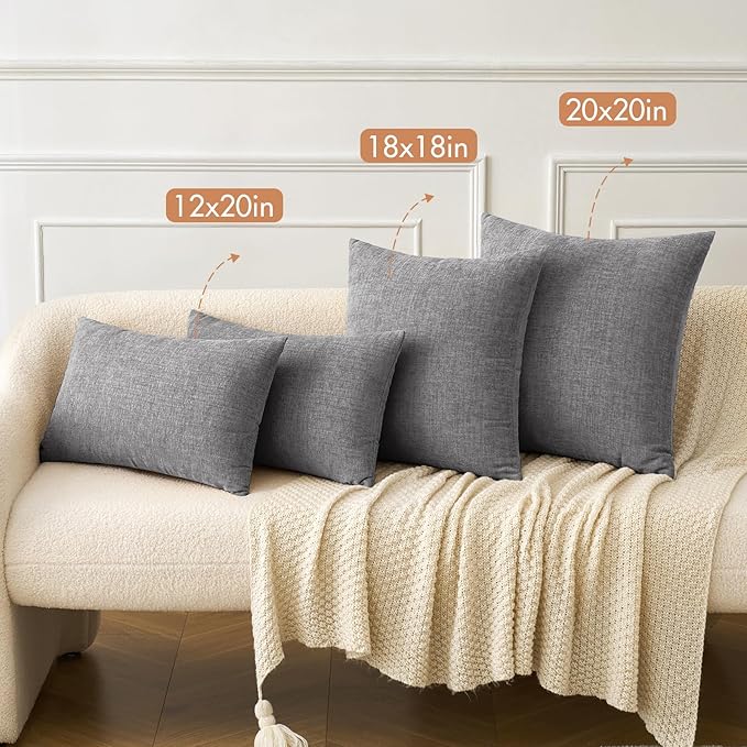 MIULEE Pack of 2 Couch Throw Pillow Covers 18x18 Inch Soft Dark Gray Chenille Pillow Covers for Sofa Living Room Solid Dyed Pillow Cases