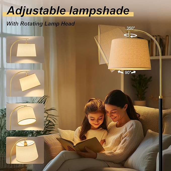 62.5" Floor Lamps for Living Room with Foot Switch Arc Tall Standing Lamp for Bedroom Mid Century Modern Corner Gold Black Floor Lamps for Office Nursery Industrial Reading Light Room Lamp