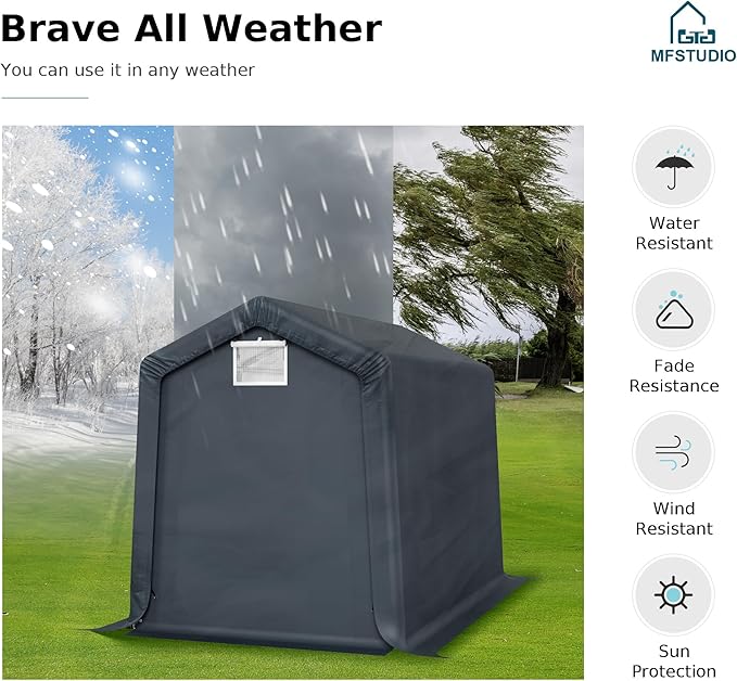 MFSTUDIO Outdoor Storage Sheds 6x10 ft, Portable Carport Shelter Garages Heavy Duty Canopy with Rolled up Zipper Doors, Outside Utility Shed Garage Tent for Motorcycle, Bicycles and Camping Tools