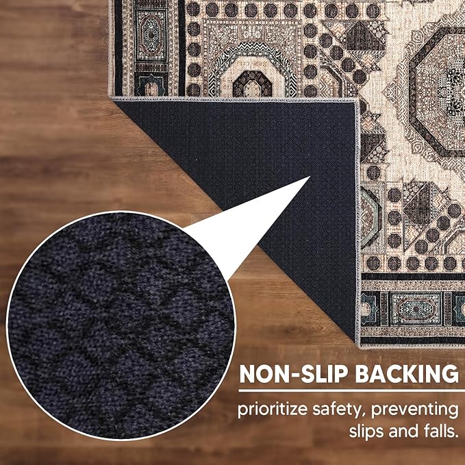 Keen Home Design 5x7 Rug - Machine Washable Area Rug with Non-Slip Backing, Ideal for Living Room, Dining Room, Bedroom - Vintage, Easy Clean, Durable, Low Pile Rug - (5' x 7')