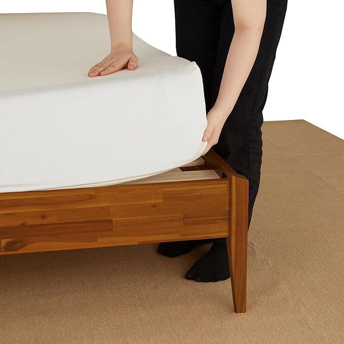 Bme Dinkee 15 Inch Signature Bed Frame Without Headboard - Modern & Minimalist Style with Acacia Wood - 12 Strong Wood Slat Support - Easy Assembly - No Box Spring Needed - Caramel, Full