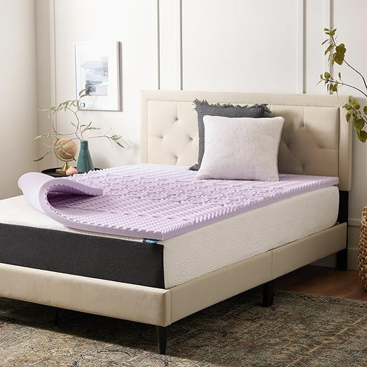 Lucid Lavender-Infused Mattress Topper - Memory Foam - 2 Inch - California King Size - Plush Feel - 5 Convoluted Zones - CertiPUR Certified - New Home Owner & Dorm Room Essentials