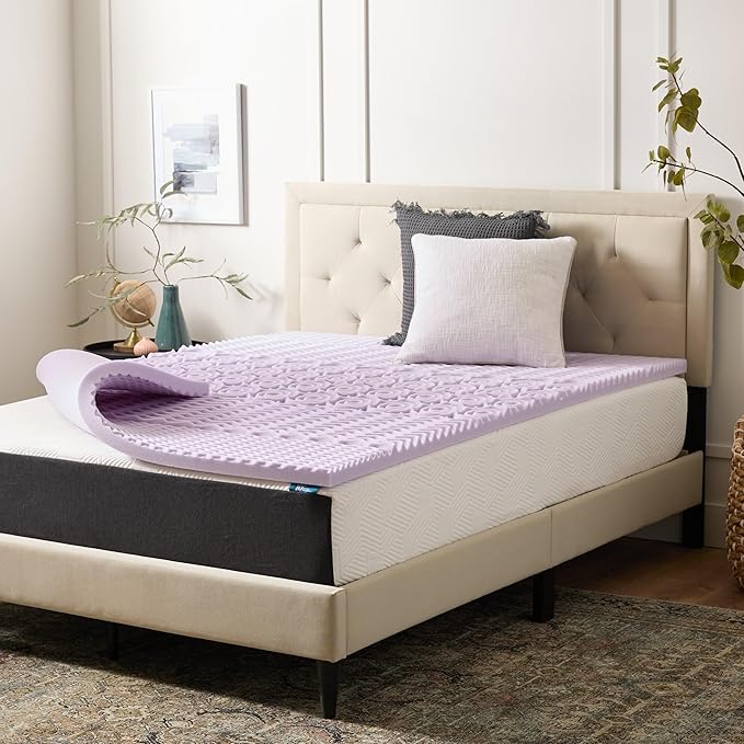Lucid Lavender Infused 2 Inch Memory Foam Mattress Topper - King Size - Plush Feel - 5 Convoluted Zones - CertiPUR Certified - New Home Owner & Dorm Room Essentials