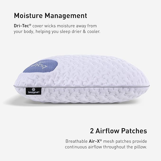 Bedgear Balance Cuddle Curve Performance Pillow - Size 0.0 - Moisture-Wicking Pillow for Side Sleepers - Medium Firmness Bed Pillow- Hypoallergenic, Washable Removable Cover - 20" W x 26" L x 4.75" H