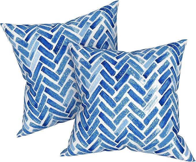 Patio Throw Pillows with Inners, Fade Resistant Square Pillow Pack of 2, Decorative Garden Cushions for Home, 18x18 Inch,Blue Bricks