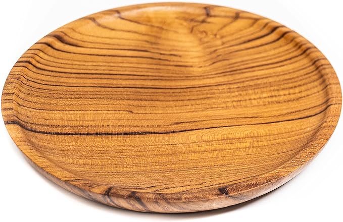 Rainforest Bowls Set of 4 8" Round Javanese Teak Wood Plates- Perfect for Everyday Use- Hot & Cold Friendly, Ultra-Durable, Premium Wooden Plates- Handcrafted by Indonesian Artisans