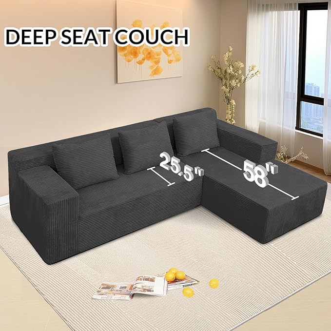 ANONER 103" Cloud Sectional Couch with L-Shape Chaise, Modern Minimalist Modular Sofa with Deep Seat, Free Combination Cloud Couches for Living Room Apartment, No Assembly Required, Dark Grey